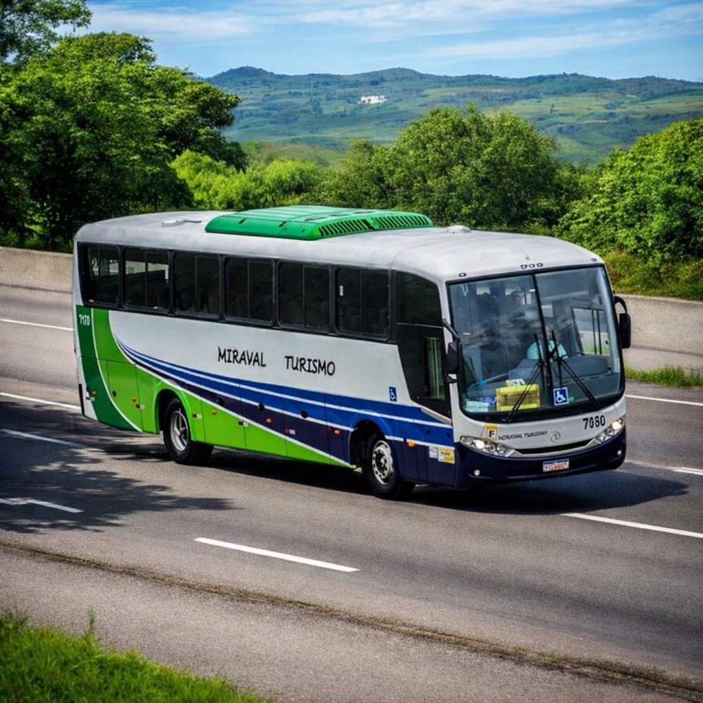 Ônibus executivo da Miraval Turismo em estrada, sua jornada, nossa paixão